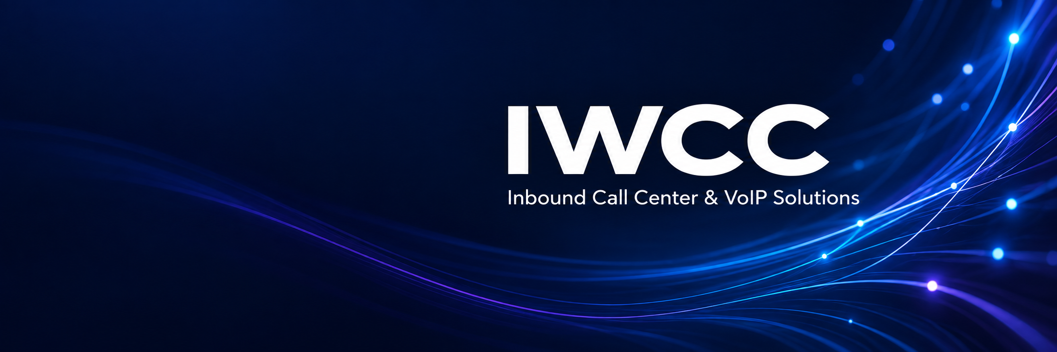 IWCC — Inbound Call Center & VoIP Solutions, with blue and violet connection lines